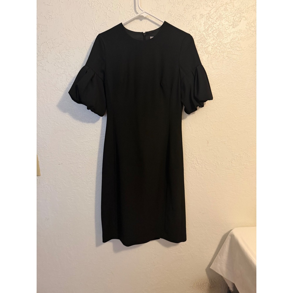 Anne Klein New York Black Wool Blend Puff Sleeve Sheath Dress Size 8 Office Wear